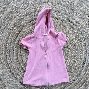 Ruffle Butts Pink Terrycloth Hooded Bath or Swim Cover Up Zip Short Sleeve 2T